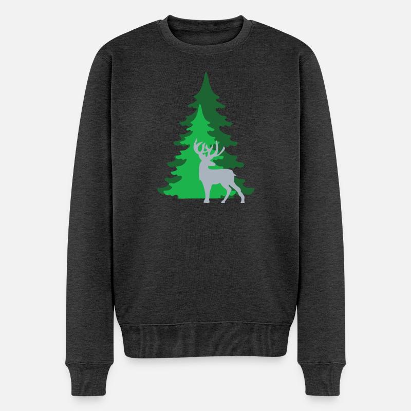 HIRSCH IM WALD - Männer Premium Bio Pullover - Anthrazit meliert
