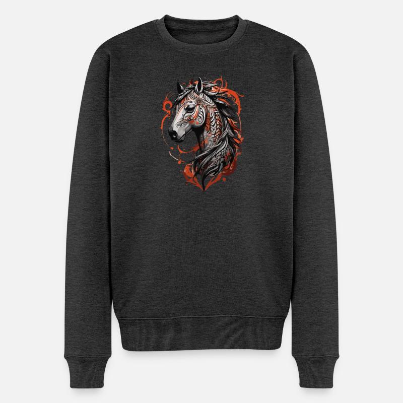 Pferdekopf Majestätisches Stammespferd Tattoo - Männer Premium Bio Pullover - Anthrazit meliert