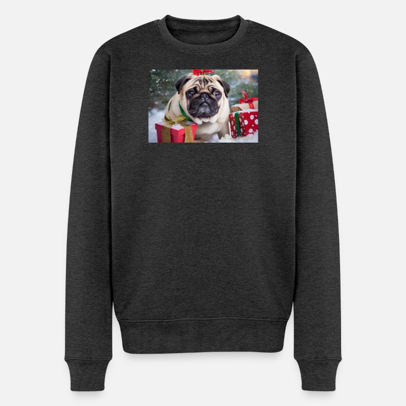 Niedlicher Weihnachts-Pug mit Geschenken - Männer Premium Bio Pullover - Anthrazit meliert