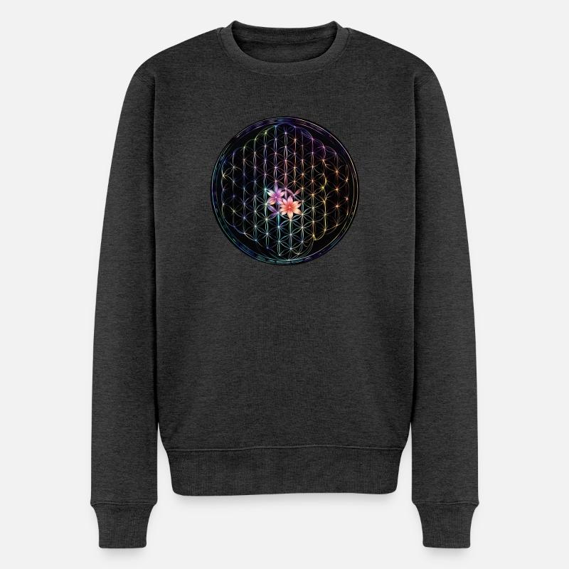 Regenbogen Lebensblume Design - Männer Premium Bio Pullover - Anthrazit meliert