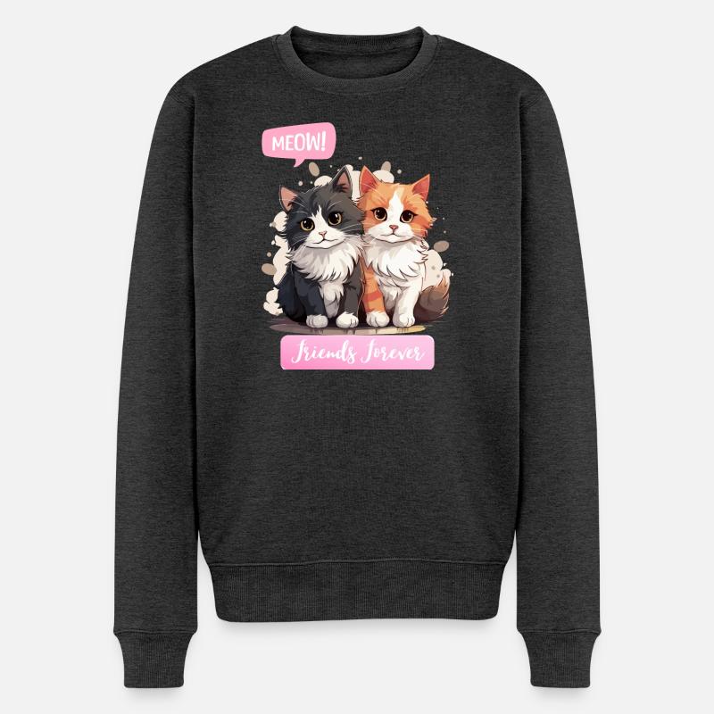 Entzückende Katze Duo Freundschaft Illustration - Männer Premium Bio Pullover - Anthrazit meliert