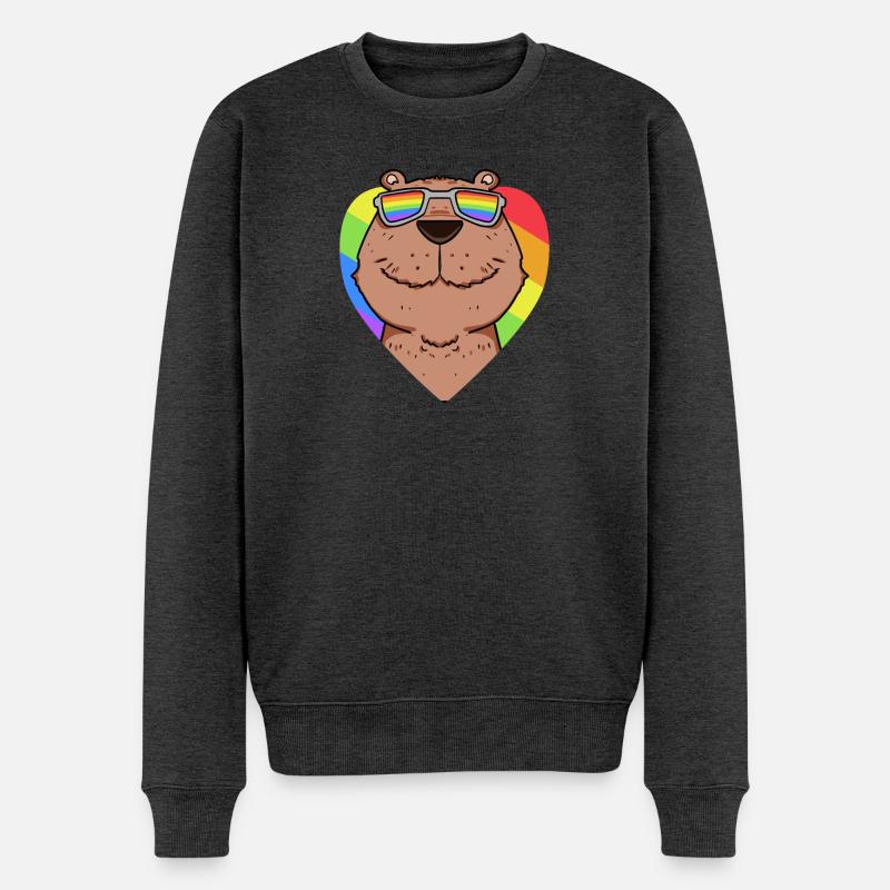 Capybara Wasserschwein Regenbogen - Männer Premium Bio Pullover - Anthrazit meliert