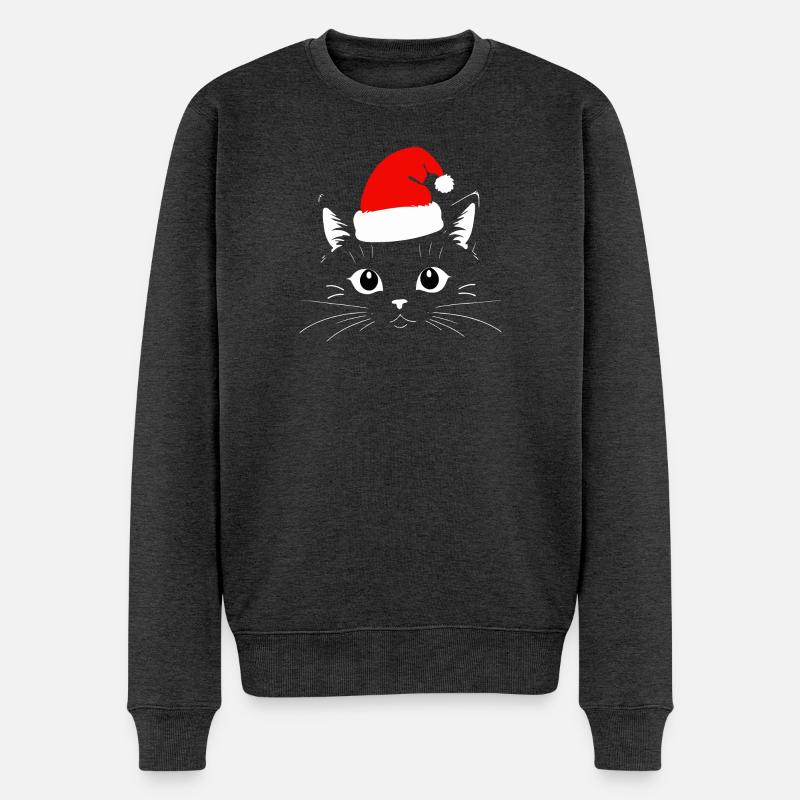Katze Weihnachten - Männer Premium Bio Pullover - Anthrazit meliert