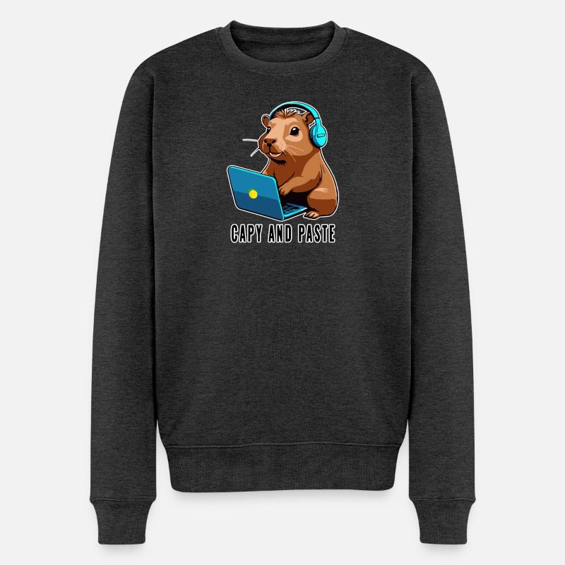 Capybara avec Joke Capy et Pâte - Pull Premium bio Homme - anthracite chiné
