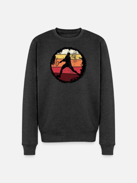 Retro Sunset Tennis Silhouette - Men's Premium Organic Jumper - heather anthracite