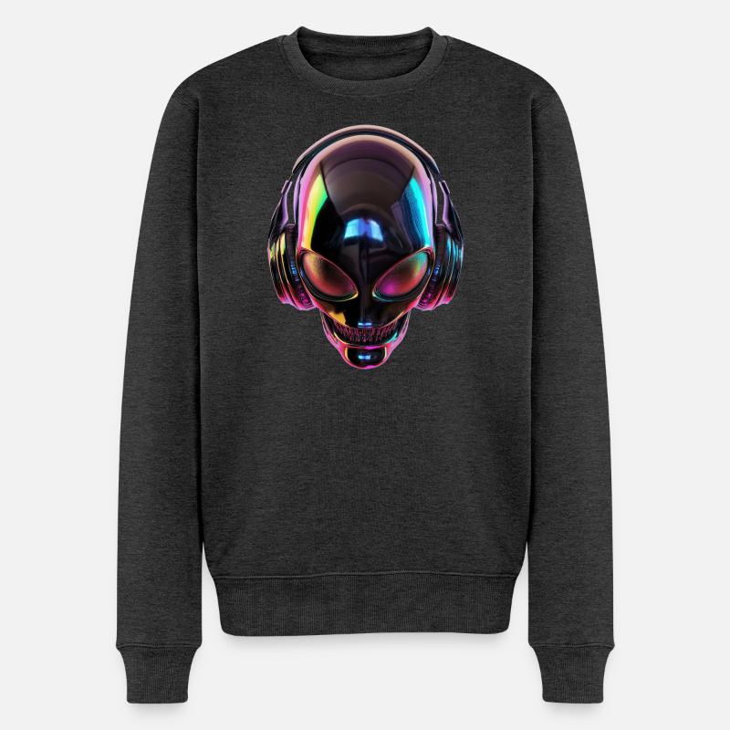 Tête extraterrestre noire avec écouteurs - Pull Premium bio Homme - anthracite chiné