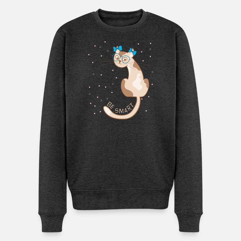 Katze, be smart - Männer Premium Bio Pullover - Anthrazit meliert