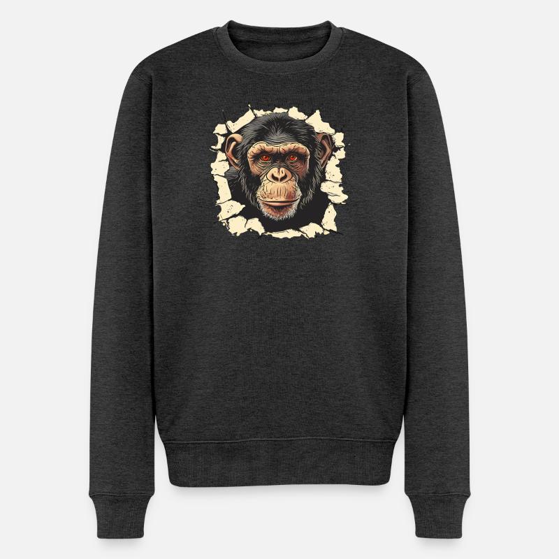 Affe Affenkopf Schimpanse Affen - Männer Premium Bio Pullover - Anthrazit meliert