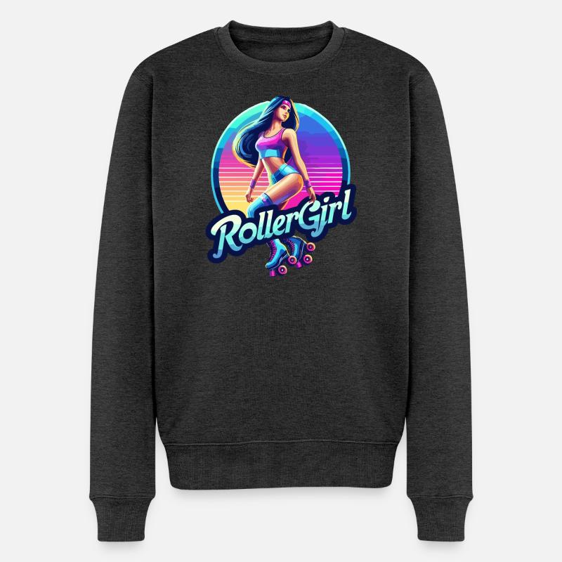 Lebendige Retro-Roller-Mädchen-Illustration - Männer Premium Bio Pullover - Anthrazit meliert