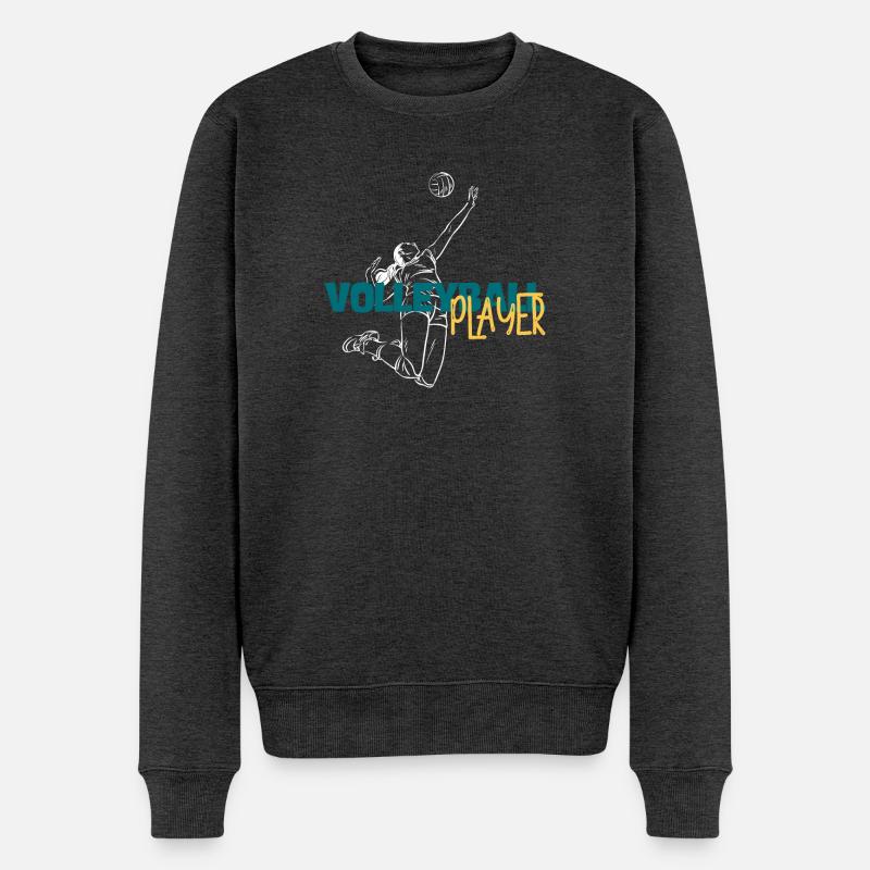 Volley Dive: Dynamisches Spielerduo - Männer Premium Bio Pullover - Anthrazit meliert