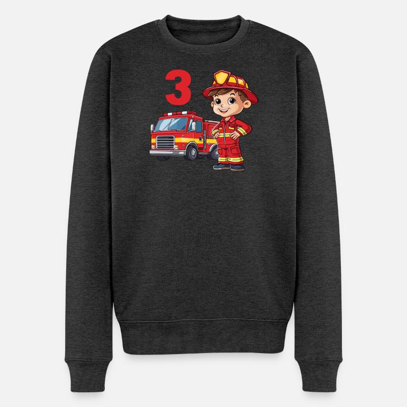 Camion de pompiers 3 anniversaire pompier pompier - Pull Premium bio Homme - anthracite chiné