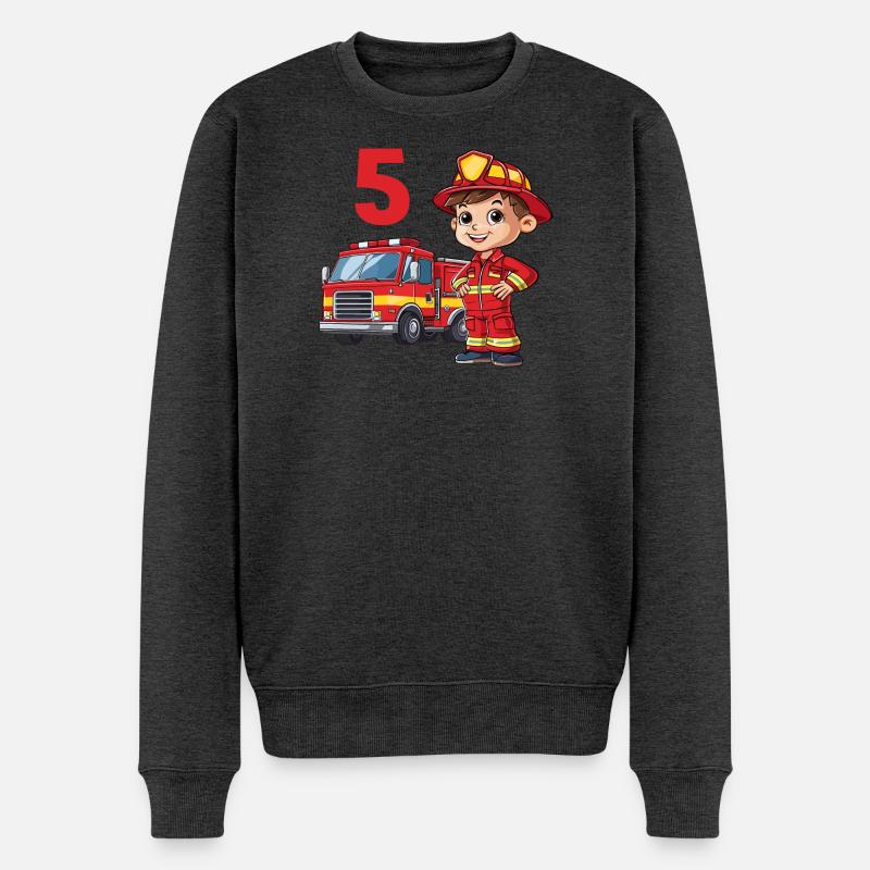 5 anniversaire pompier camion de pompiers camion de pompiers - Pull Premium bio Homme - anthracite chiné