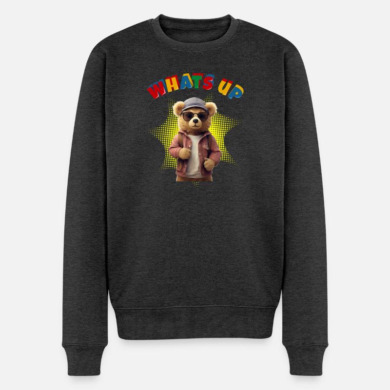 Whats Up Teddy - Lustiger Teddy Bär - Männer Premium Bio Pullover - Anthrazit meliert