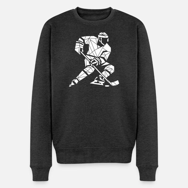 Eishockey Spieler Polygon Sport Design - Männer Premium Bio Pullover - Anthrazit meliert