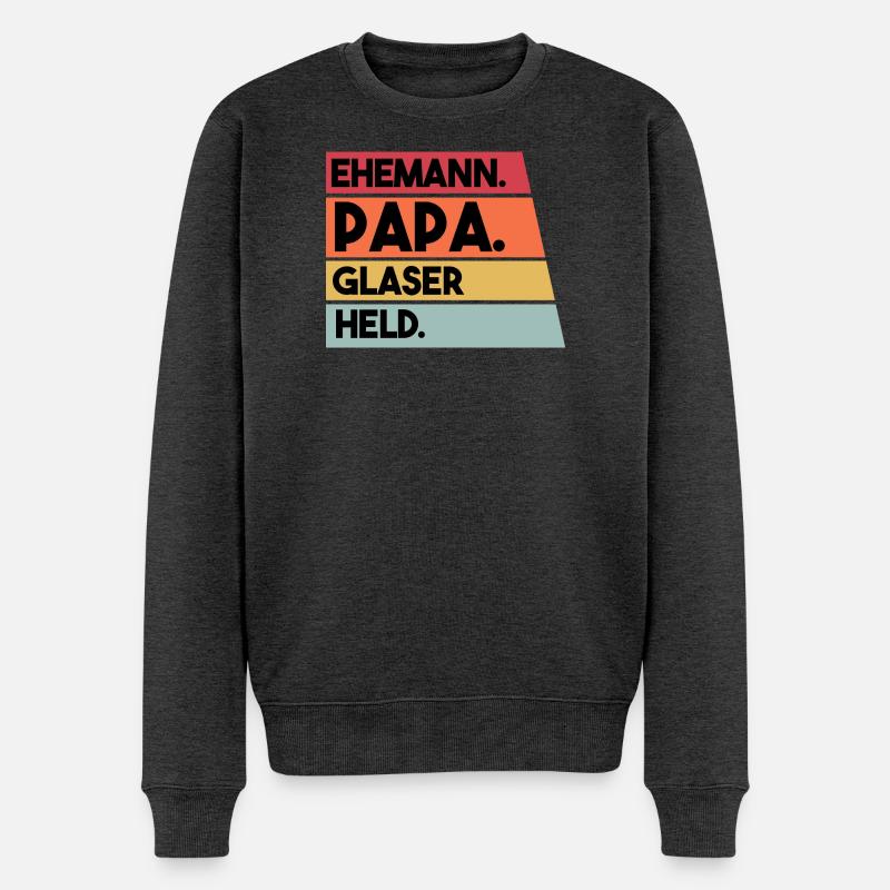 Ehemann Papa Glaser Held - Männer Premium Bio Pullover - Anthrazit meliert
