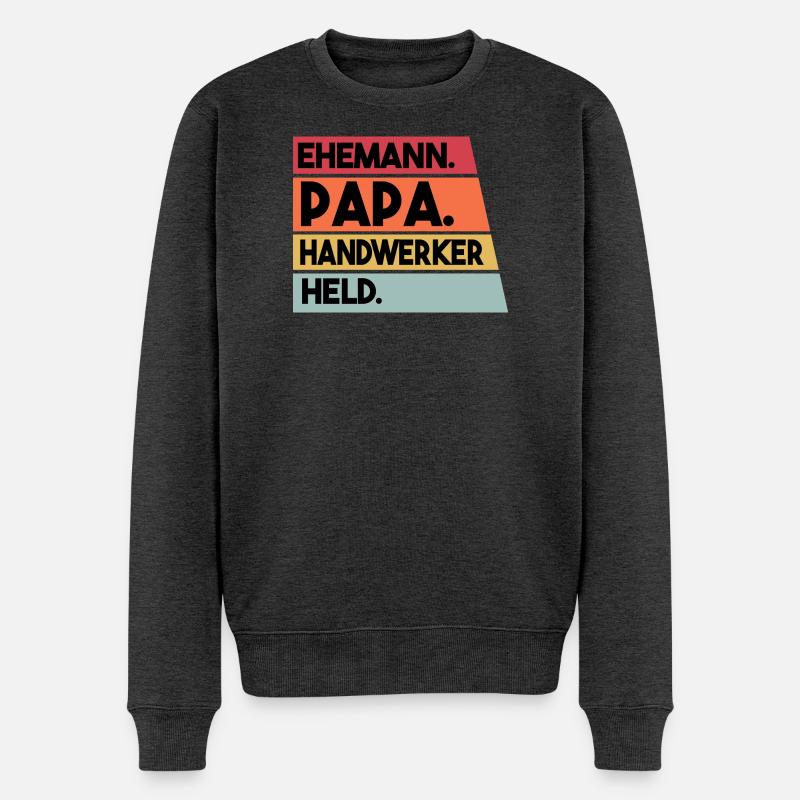Ehemann Papa Handwerker Held - Männer Premium Bio Pullover - Anthrazit meliert