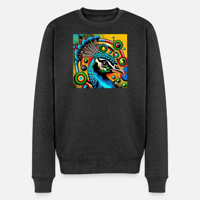 Pfau Pop Art - Männer Premium Bio Pullover - Anthrazit meliert