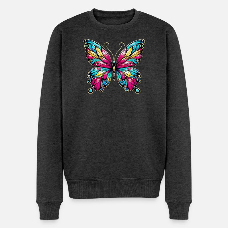 Schmetterling - Männer Premium Bio Pullover - Anthrazit meliert