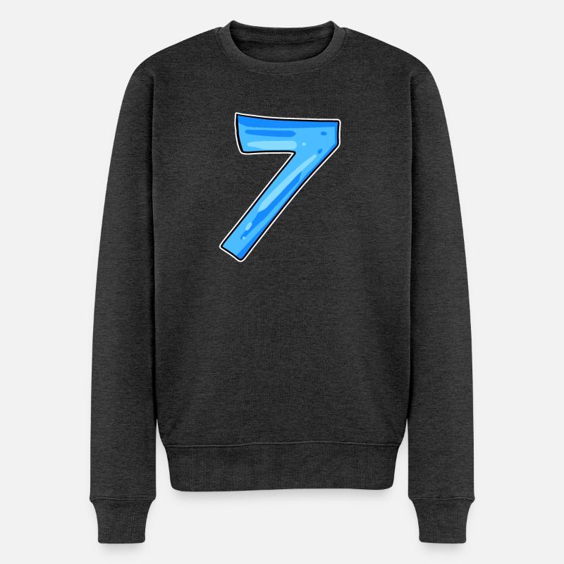 7 Zahl - Männer Premium Bio Pullover - Anthrazit meliert