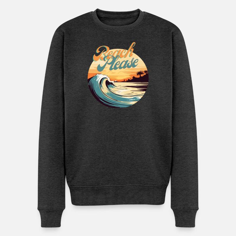 BeachPlease Retro Sunset Wave - Männer Premium Bio Pullover - Anthrazit meliert