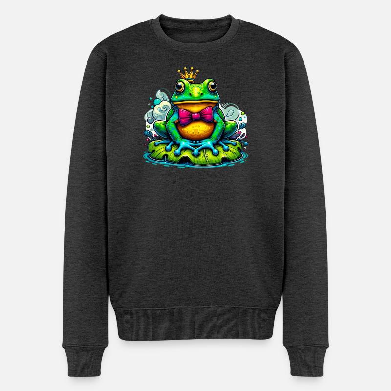 Frosch mit der Königskrone - Männer Premium Bio Pullover - Anthrazit meliert