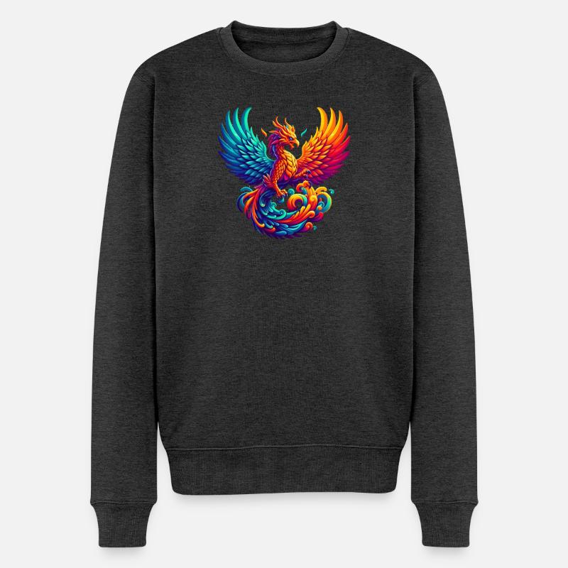 Hyperflammen des majestätischen Phönix - Männer Premium Bio Pullover - Anthrazit meliert