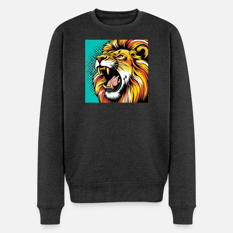 Löwe Pop Art - Männer Premium Bio Pullover - Anthrazit meliert