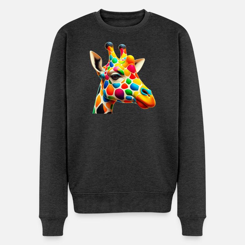 Girafe colorée et peinte comme Arlequin - Pull Premium bio Homme - anthracite chiné