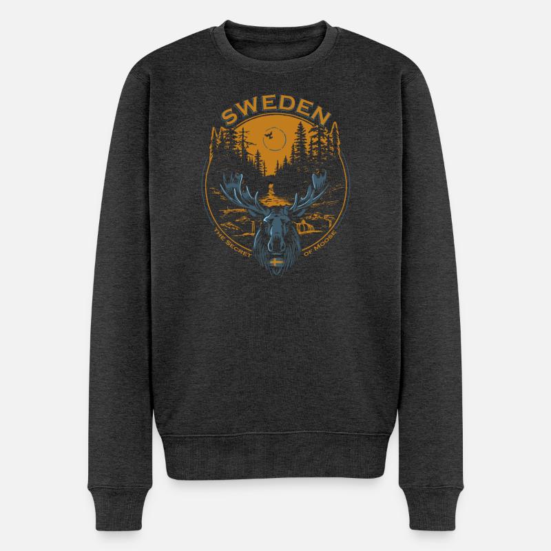 Sweden - Moose - Nature - Männer Premium Bio Pullover - Anthrazit meliert