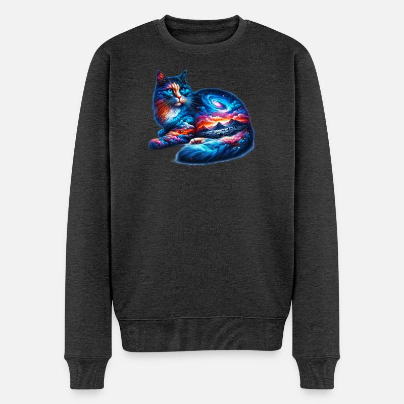 Katze - Männer Premium Bio Pullover - Anthrazit meliert