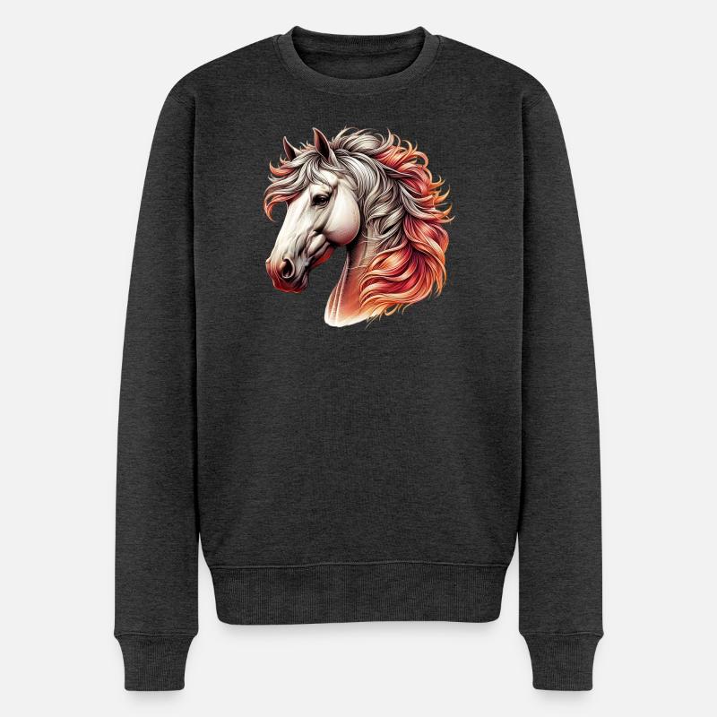 Pferd - Männer Premium Bio Pullover - Anthrazit meliert