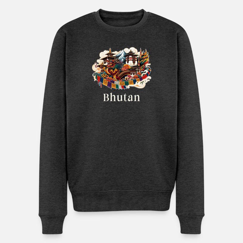 Bhutan Drache Thimphu Himalaya - Männer Premium Bio Pullover - Anthrazit meliert