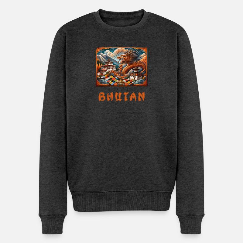 Bhutan Drache Buddha Thimphu - Männer Premium Bio Pullover - Anthrazit meliert