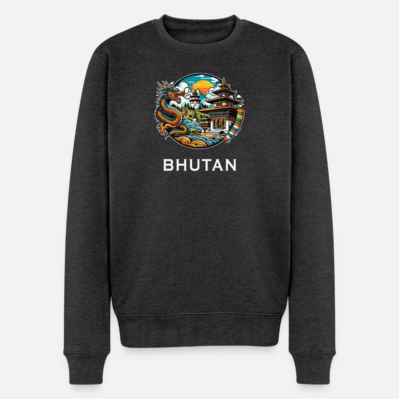 Bhutan Drache Himalaya Thimphu - Männer Premium Bio Pullover - Anthrazit meliert