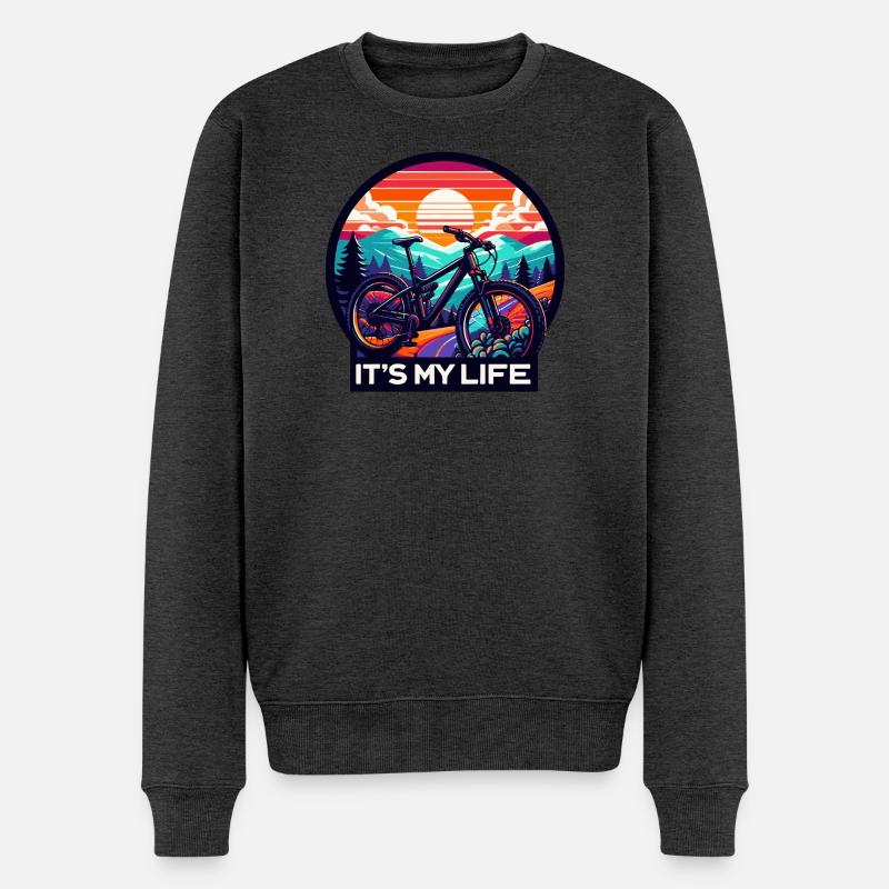 Sunset Mountainbike Abenteuer Design - Männer Premium Bio Pullover - Anthrazit meliert