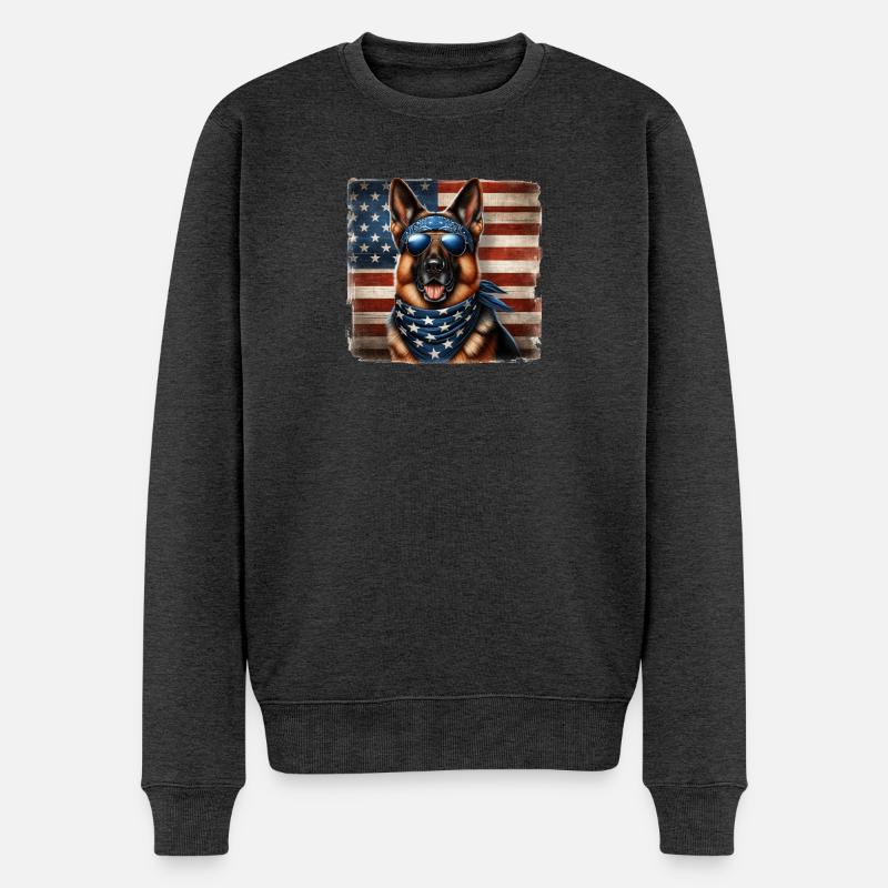 Schäferhund mit USA Flagge - Männer Premium Bio Pullover - Anthrazit meliert