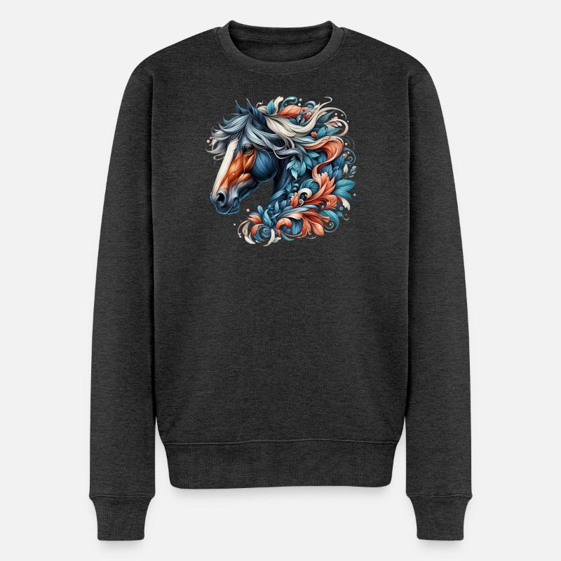 Pferd - Männer Premium Bio Pullover - Anthrazit meliert