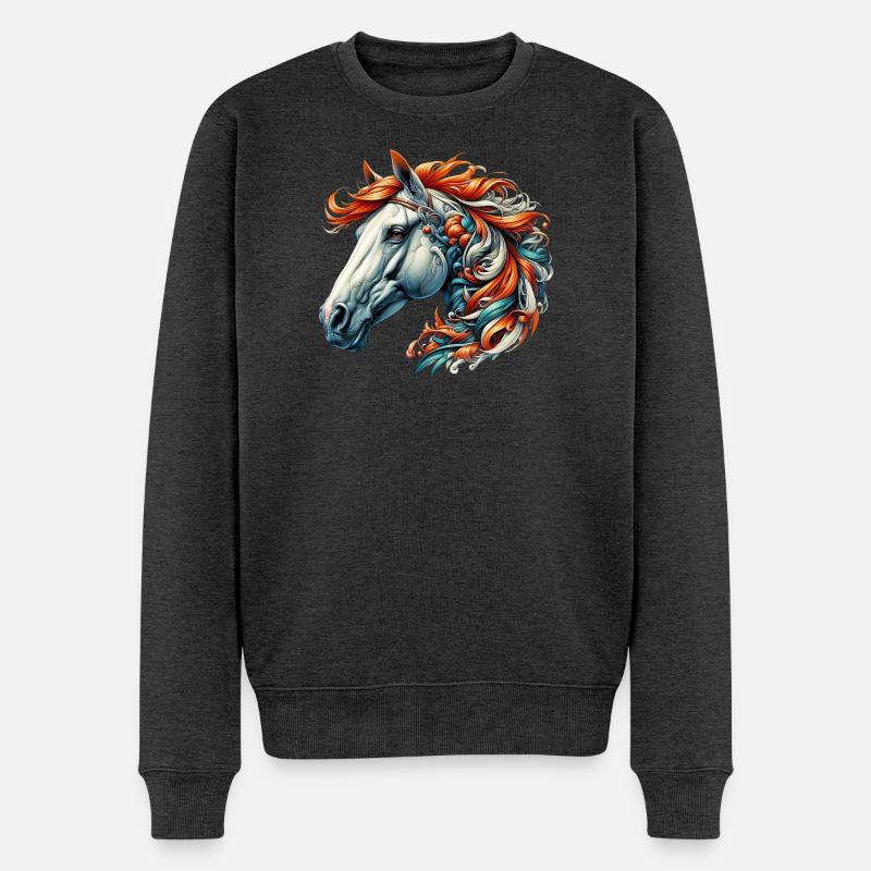 Pferd - Männer Premium Bio Pullover - Anthrazit meliert
