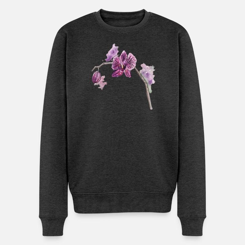 Orchidee - Pflanze - Blume - Männer Premium Bio Pullover - Anthrazit meliert