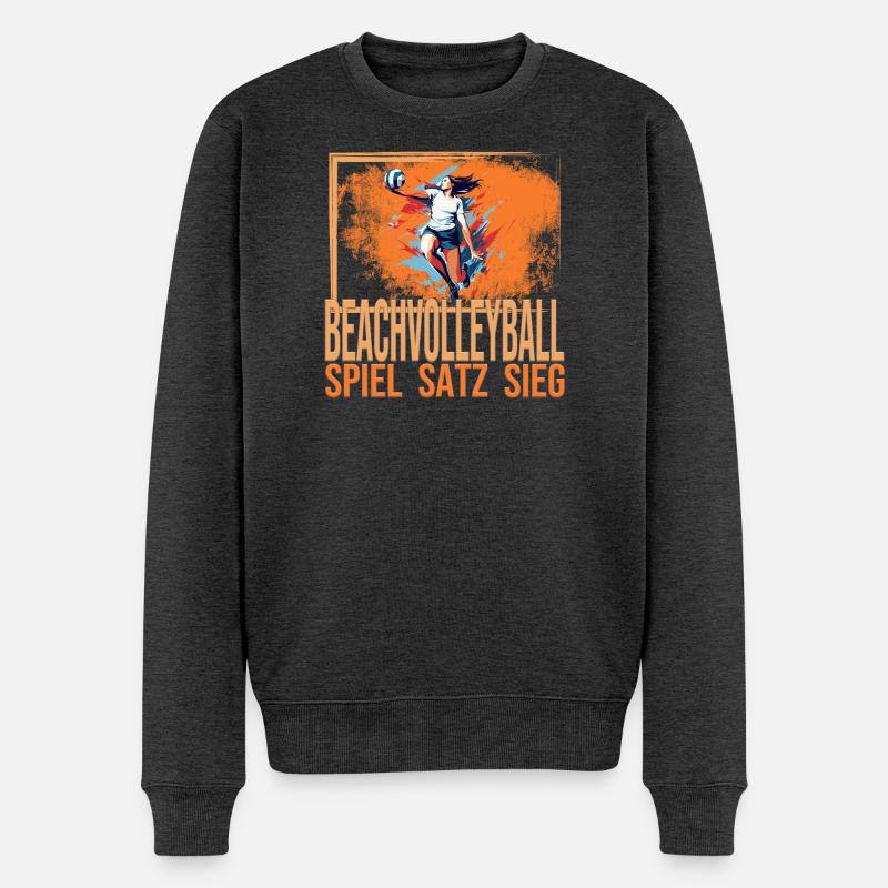 Spiel - Satz - Sieg - Beachvolleyball - Männer Premium Bio Pullover - Anthrazit meliert