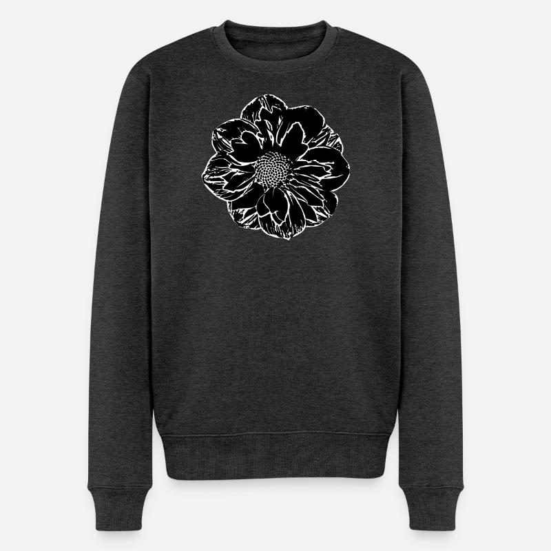 Blume schwarz Blumen schwarz Blüte - Männer Premium Bio Pullover - Anthrazit meliert