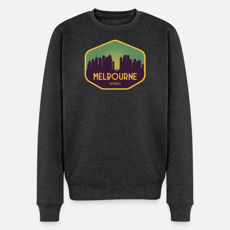 Melbourne Skyline Sonnenuntergang - Männer Premium Bio Pullover - Anthrazit meliert