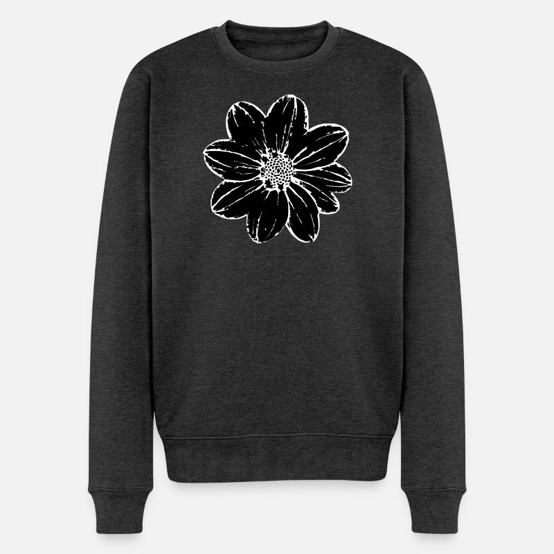 Blume schwarz Blumen schwarz Blüte - Männer Premium Bio Pullover - Anthrazit meliert
