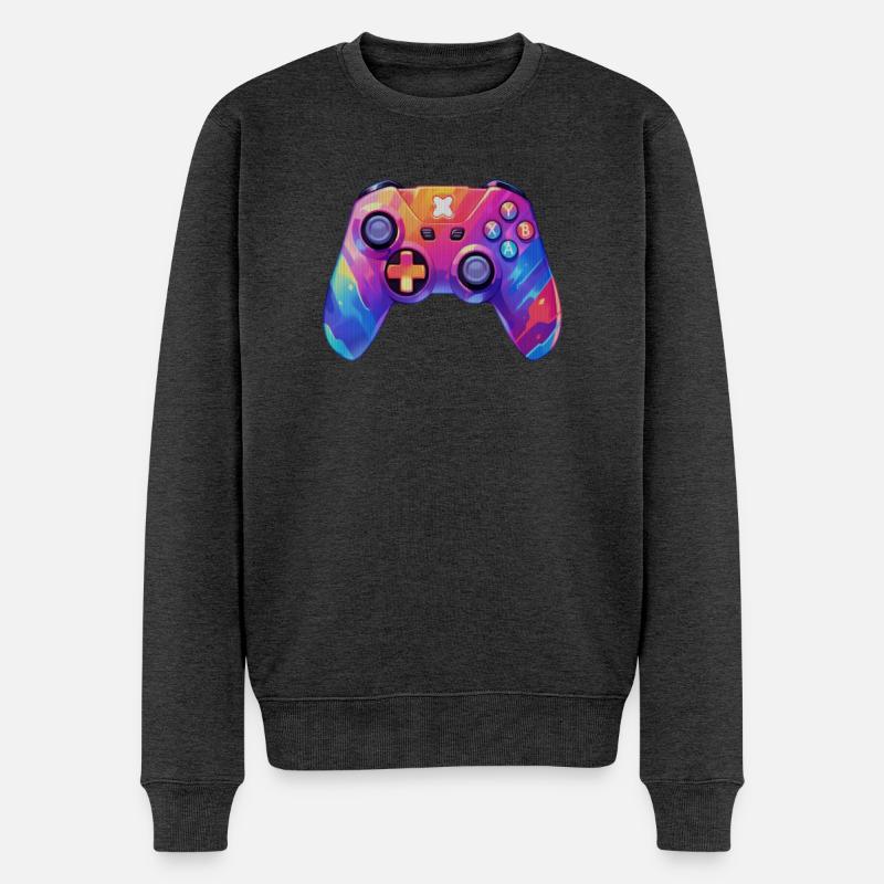 Pixel-Art-Videospiel-Controller - Männer Premium Bio Pullover - Anthrazit meliert