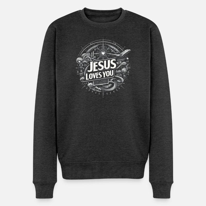 Jesus liebt dich – Kreisdesign - Männer Premium Bio Pullover - Anthrazit meliert