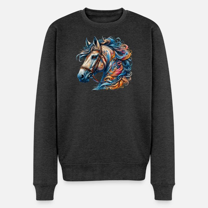 Pferd - Männer Premium Bio Pullover - Anthrazit meliert
