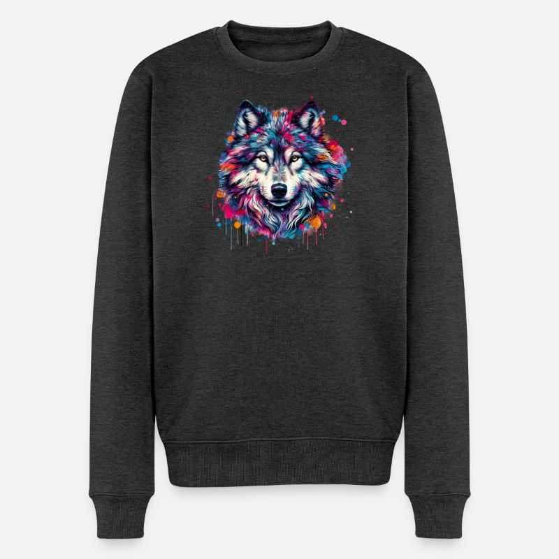 Wolf - Männer Premium Bio Pullover - Anthrazit meliert