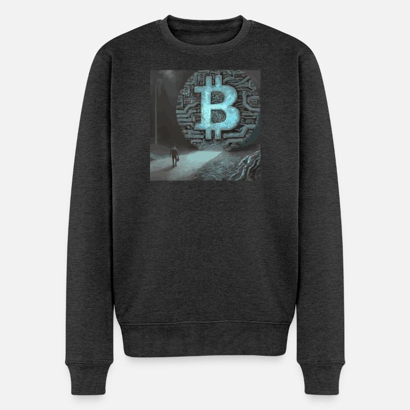 Futuristische Bitcoin-Wandkunst - Männer Premium Bio Pullover - Anthrazit meliert
