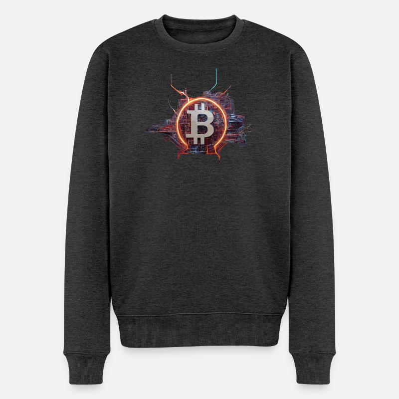Cyber-Modern Bitcoin Design - Männer Premium Bio Pullover - Anthrazit meliert