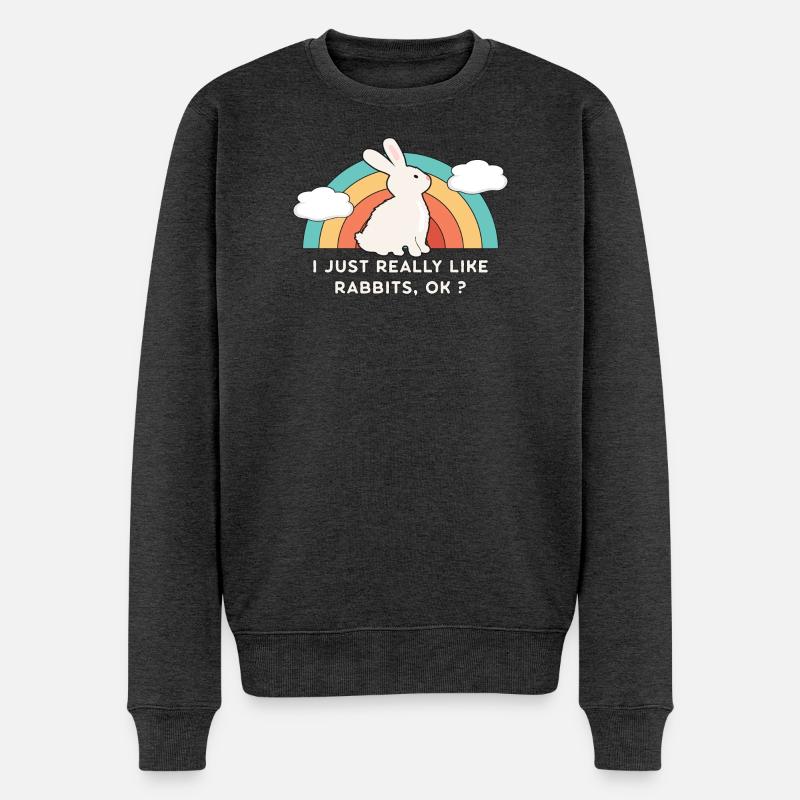 80er 90er Retro Sonne mit Hase Kaninchen Spruch - Männer Premium Bio Pullover - Anthrazit meliert